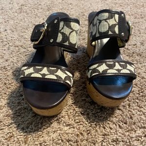 Coach signature platform cork wedge sandals siz 8.5